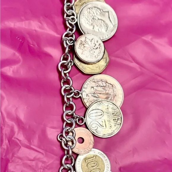 Sterling Silver 12 Coins Charm Bracelet Made In Italy - Picture 2 of 8